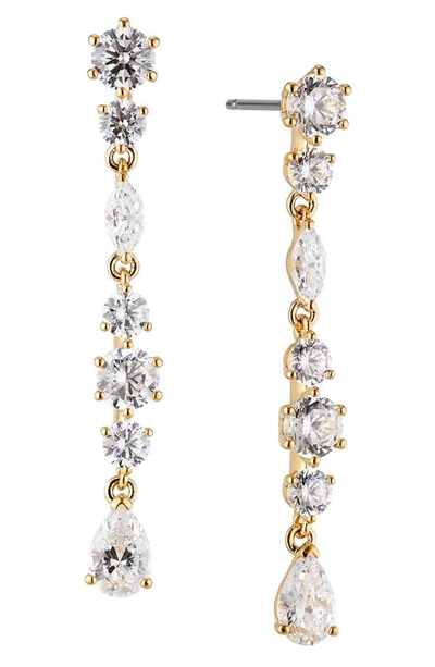 Nadri Prima Round & Pear Shape Cubic Zirconia Linear Drop Earrings In 18k Gold Plated