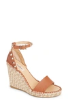 Valentino Rockstud Calfskin Wedge Espadrille Sandals In Selleria