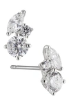 Nadri Prima Cubic Zirconia Cluster Stud Earrings In Rhodium Plated