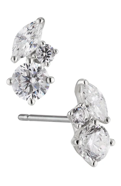 Nadri Prima Cubic Zirconia Cluster Stud Earrings In Rhodium Plated