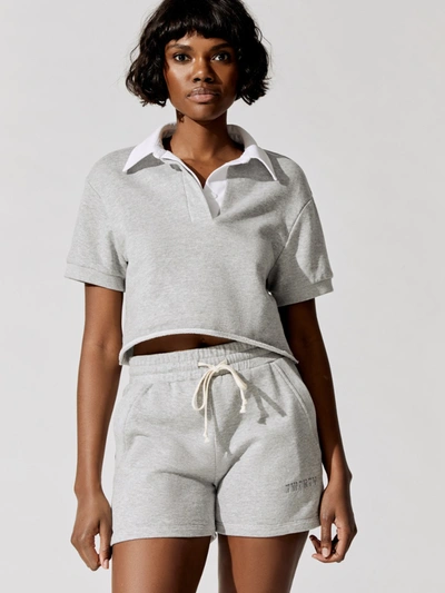 Twenty Montreal Sunnyside Crop Top With Woven Collar In Heather Grey