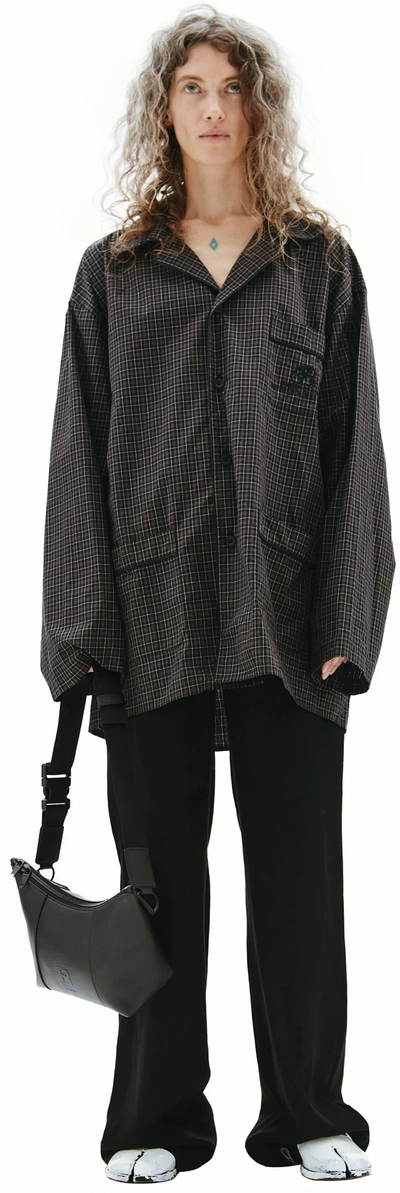Balenciaga Oversized Embroidered Checked Cotton-poplin Shirt In Dark Navy & Khaki