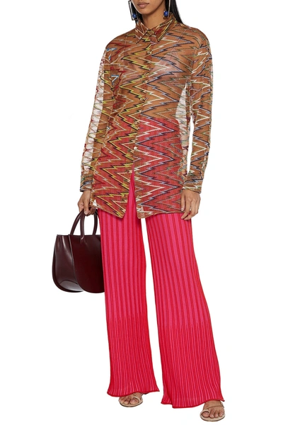 Missoni Metallic Crochet-knit Cupro-blend Shirt In Light Brown