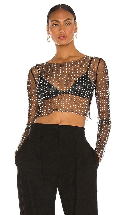 Beach Bunny Glitzy Girl Mesh Pearl Top & Skirt Set in Black