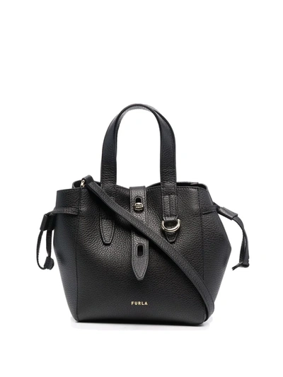 Furla Net Mini Leather Tote In Black