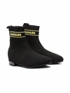 Balmain Teen Logo-knit Almond-toe Ankle Boots In Black