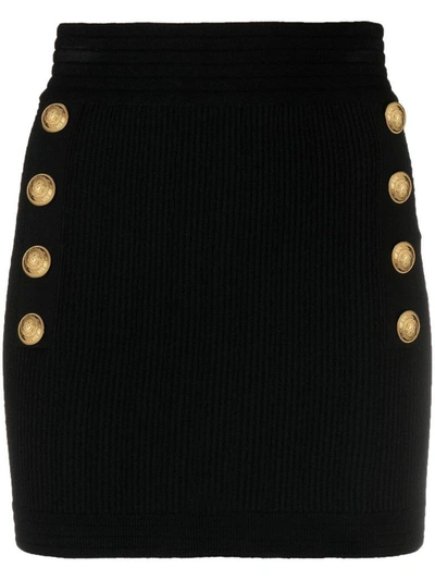 Balmain Black Skirt With Gold-tone Buttons