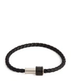 Montblanc Leather Woven Bracelet In Black