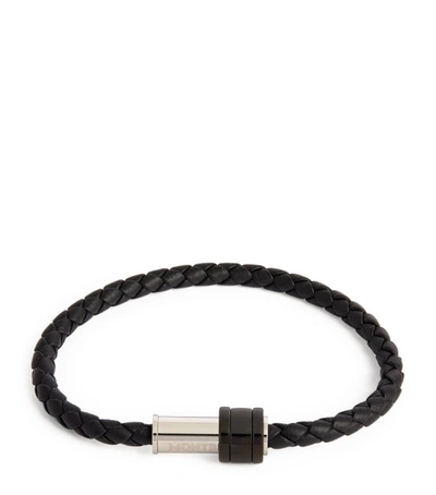 Montblanc Leather Woven Bracelet In Black