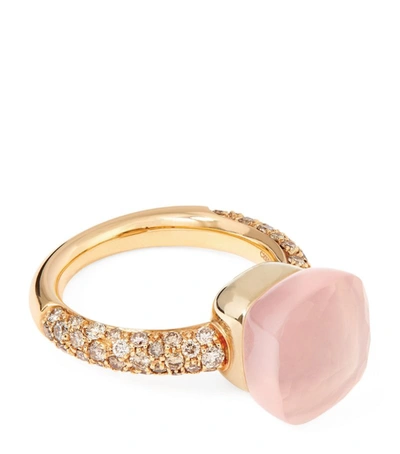 POMELLATO MIXED GOLD, BROWN DIAMOND, CHALCEDONY AND PINK QUARTZ NUDO RING,16909522