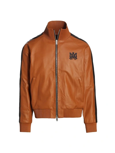 Amiri Leather Full-zip Track Jacket In Brown
