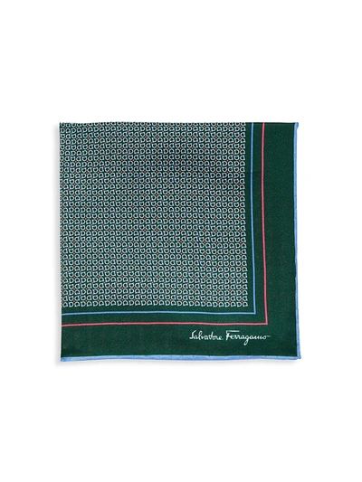 Ferragamo Gancini Silk Pocket Square In Green