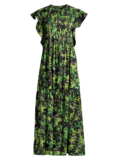 Cynthia Rowley Nairobi Tropical-print Kaftan Dress In Black Floral