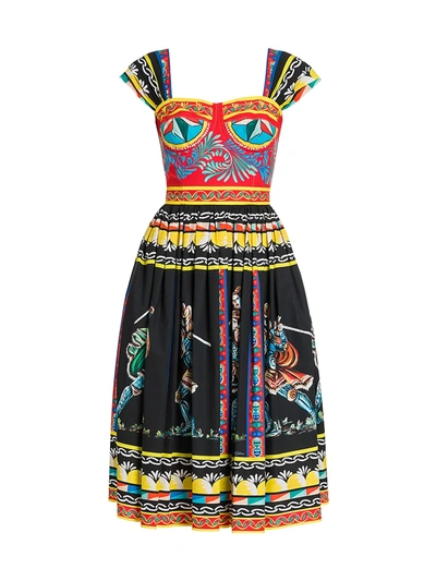 Dolce & Gabbana Bustier Midi Dress In Carretto-print Poplin In Multicolor