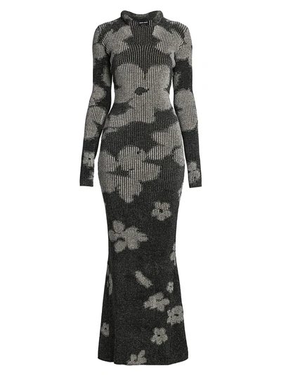 Giorgio Armani Flower-print Ribbed Maxi Dress In Dark Gray
