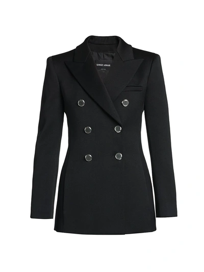 Giorgio Armani Lana Double-breasted Fluid Wool Jacket In Black Beauty