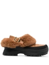 Stella Mccartney Trace Faux-fur Slingback Clogs In Cuoio/black