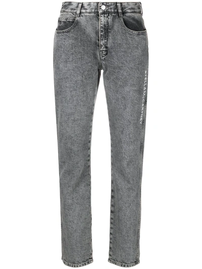 Stella Mccartney + Net Sustain Embroidered Organic Mid-rise Slim-leg Jeans In Grey