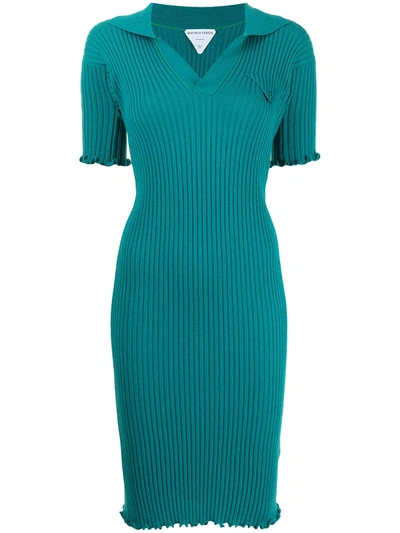 Bottega Veneta Womens Duck Green Ribbed Wool Midi Dress M In Turquoise