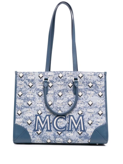 Mcm Large Monogram-print Tote Bag In Blue