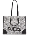 Mcm Large Monogram Jacquard Tote Bag In White/black