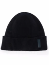 Giorgio Armani Logo-patch Cashmere-knit Beanie In Blau