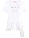 TWINSET TIERED LOGO DRAPED T-SHIRT