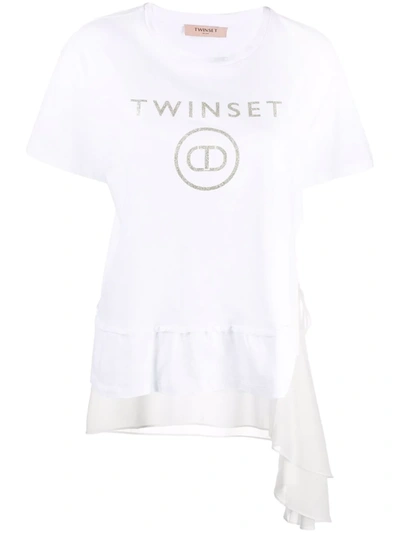 Twinset Tiered Logo Draped T-shirt In Weiss