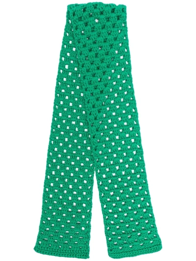 Miu Miu Wool Eyelet-crochet Scarf In Green