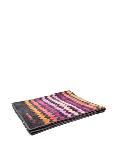 Missoni Zigzag Logo-knit Cotton Towel In Schwarz