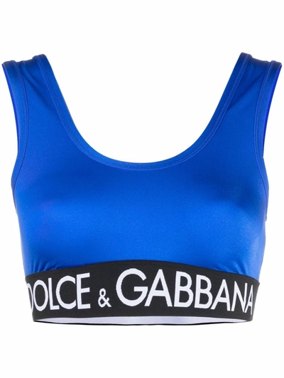Dolce & Gabbana Pop Cropped Stretch-jersey Top In Blue