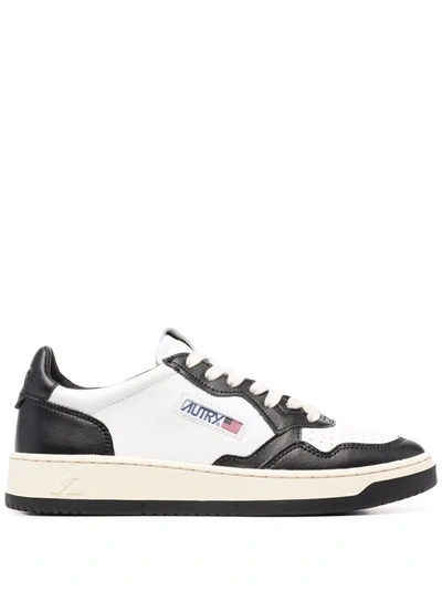 Autry White And Black Leather Sneakers In White,black