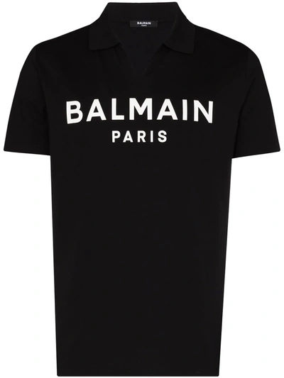 Balmain Logo-print Cotton Polo Shirt In Black
