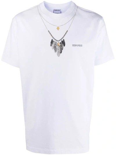Marcelo Burlon County Of Milan Marcelo Burlon Feathers Necklace T-shirt In White,black,grey