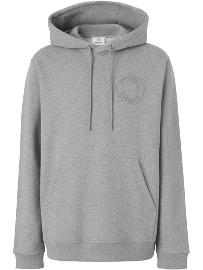 Burberry Logo Embro Organic Cotton Jersey Hoodie In Grey