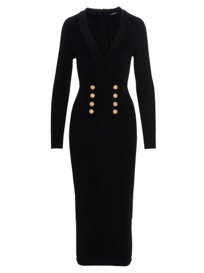 Balmain Button-embellished Knitted Dress In Black
