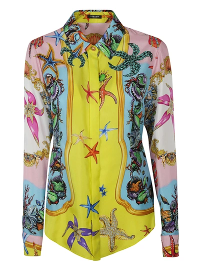 Versace Starfish-print Long-sleeve Shirt In Yellow