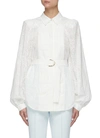 ACLER 'KLARA' BELTED FLORAL PERFORATED SLEEVE PLEATED CHEST COTTON SHIRT