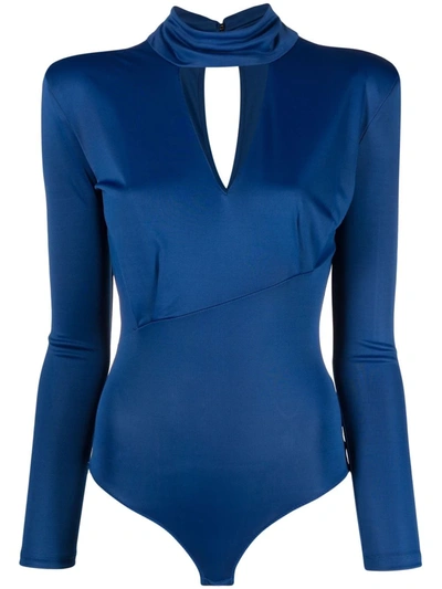 Patrizia Pepe Cut-out Detail Bodysuit In Blue