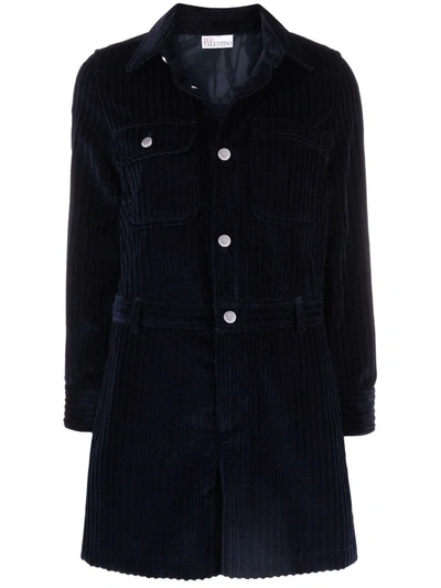 Red Valentino Long-sleeve Corduroy Minidress In Blue