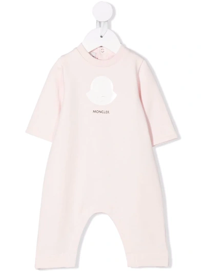 Moncler Babies' Logo印花连体衣 In Pink
