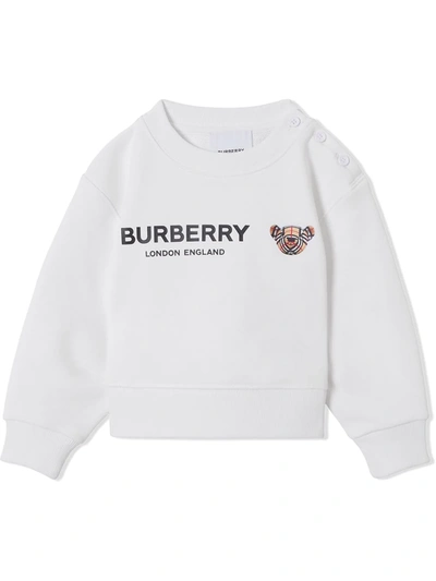 Burberry Babies' Thomas Bear Logo印花卫衣 In White