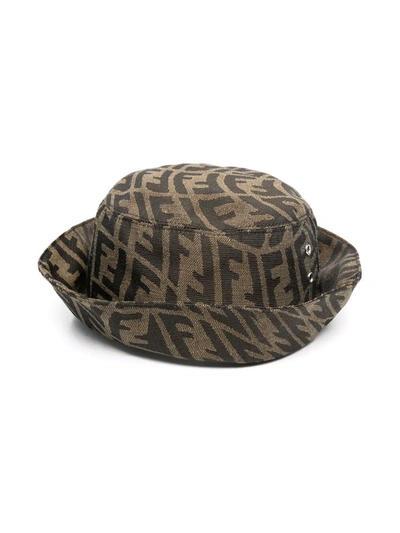 Fendi Kids' Ff Monogram Print Bucket Hat In Brown