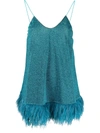 Oseree Lumière Feather-trimmed Stretch-lurex Mini Dress In Blue