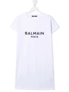 BALMAIN TEEN SEQUIN-LOGO EMBELLISHED T-SHIRT DRESS