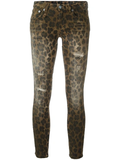 R13 Kate Leopard Print Cotton Denim Jeans, Brown/black In Black
