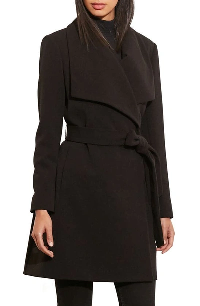 Lauren Ralph Lauren Drape Front Coat In Black
