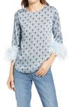 River Island Geo Print Feather Cuff Top In Blue