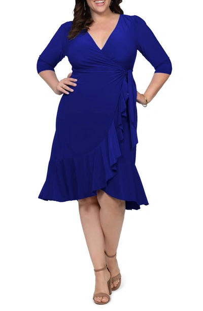 Kiyonna Whimsy Wrap Dress In Cobalt Blue