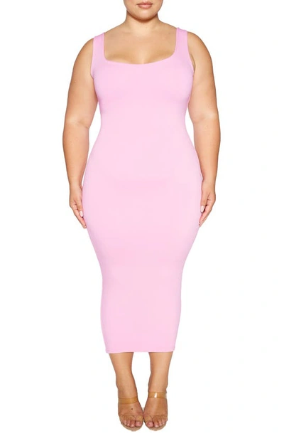 Naked Wardrobe Hourglass Midi Dress In Pink Frosting
